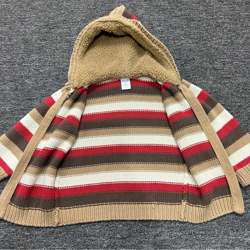 Gymboree Chevron Knit Holiday Stripe Sherpa Lined Hood Zip Jacket Boys Size 2T